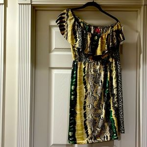 She School dress off the one shoulder in multicolored animal print never worn